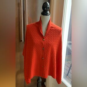 Orvis Orange Wool Blend Cable Knit Poncho/Scarf